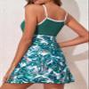 Aleumdr Women's Ribbed One Piece Swimsuits Modest Swim Dress Tummy Control Adjustable Straps Bathing Suit Swimwear with Pockets Green Floral Medium view 3