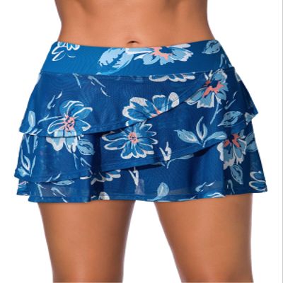 Aleumdr Women's Swim Skirt Swimsuit Bottom with Shorts Waistband Swimdress Ruffle Swim Bottoms White Leaves Printed Medium