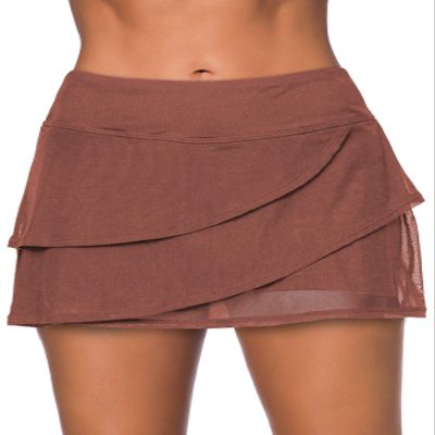 Aleumdr Women's Three Layered Waistband Ruffle Swimdress Swim Skirt Swimsuit Bottom Ligh Brown X-Large