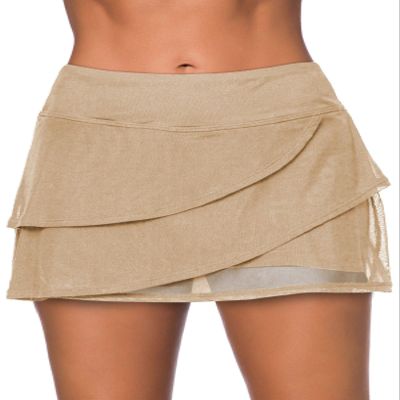 Aleumdr Women's Three Layered Waistband Ruffle Swimdress Swim Skirt Swimsuit Bottom Light Beige X-Large