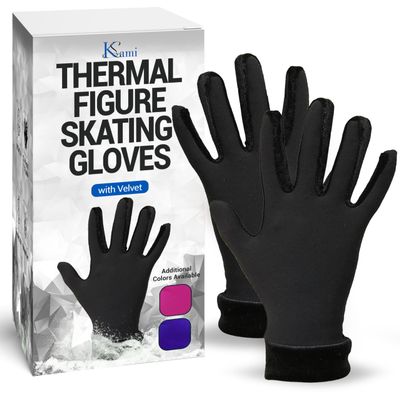 Kami-So Figure Skating Gloves with Velvet | Ice Skating Thermal Gloves | Ideal for Figure Skates Practice and Training | Soft and Stretch Fit for Women | Warm Lined & Durable | Black, CS (79)