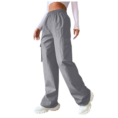 fartey Camo Cargo Pants for Women Casual Drawstring High Waist Parachute Pants Baggy Wide Leg Hiking Pants with Pockets