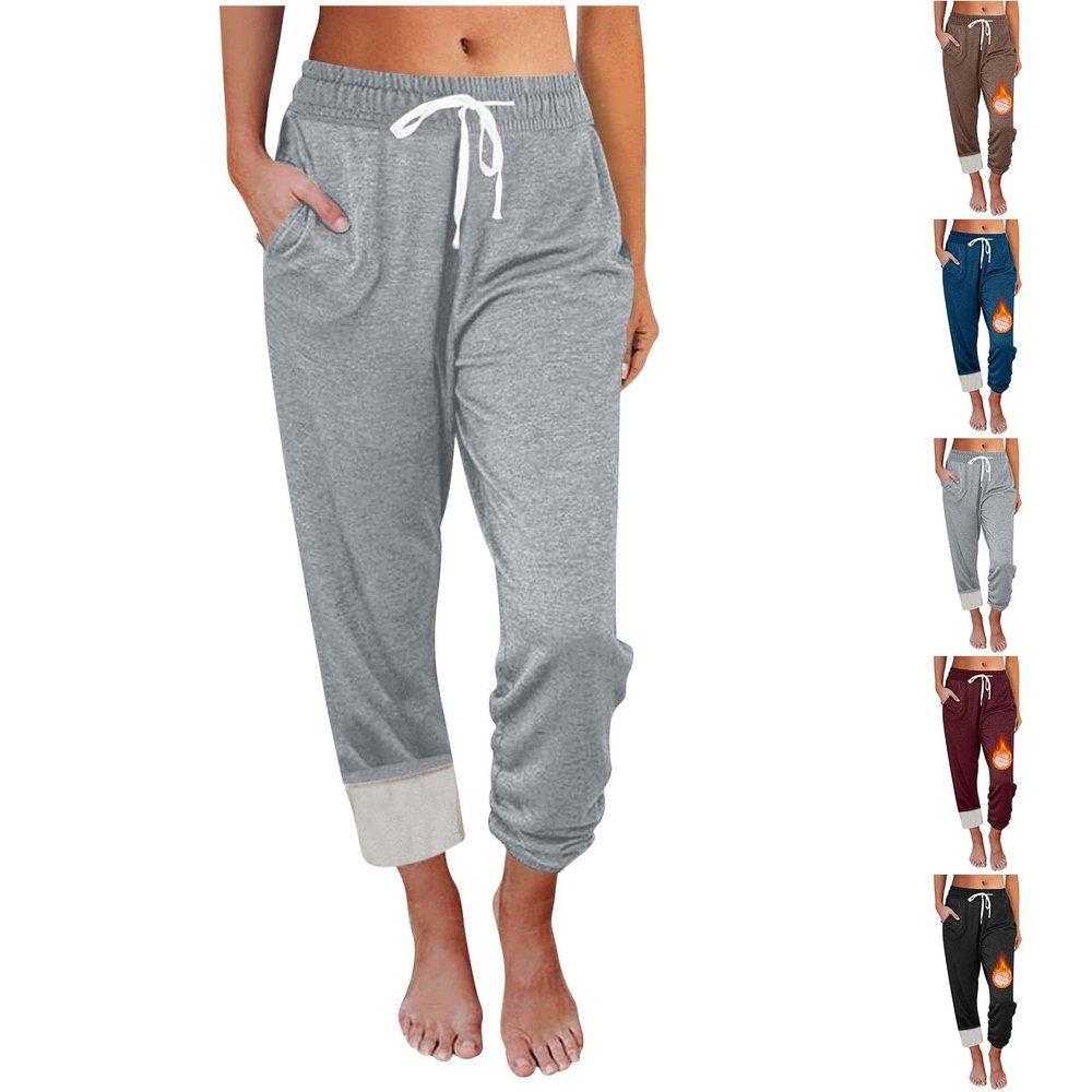 Wide Leg Sweatpants Women Fleece Lined Casual Baggy Pants Comfy Skin Friendly Soft Elastic High Waist Flare Pants Drawstring Flare Sweatpants Women Relaxed Fit Lounge Flare Yoga Pants with Pockets