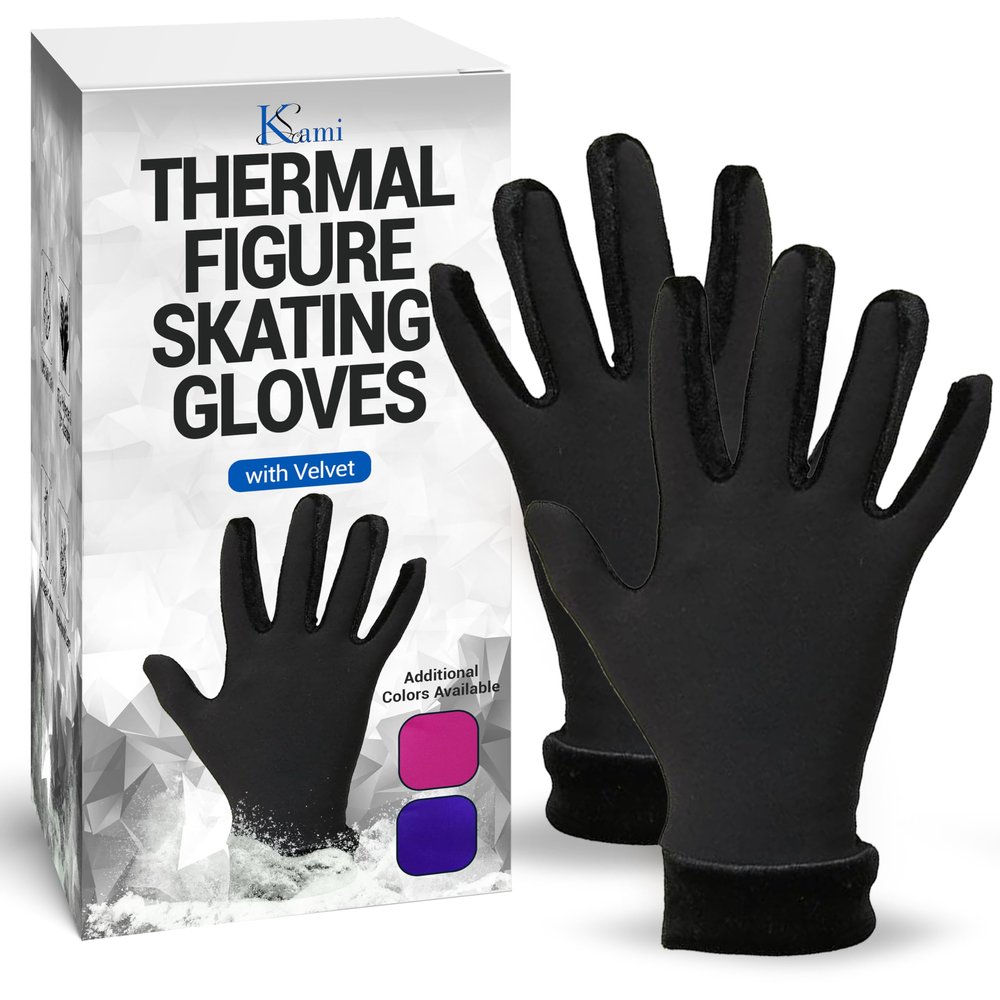 Kami-So Figure Skating Gloves with Velvet | Ice Skate Thermal Gloves | Ideal for Ice Skating Practice and Training | Soft and Stretch Fit for Women | Warm Lined & Durable | Black, CXS (4-6)