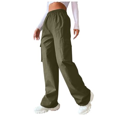 fartey Camo Cargo Pants for Women Casual Drawstring High Waist Parachute Pants Baggy Wide Leg Hiking Pants with Pockets