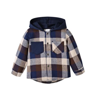 FOCICI Toddler Boy Clothes 3T Plaid Long Sleeve Button Down Jacket Top Shirt Casual Pocket Jacket Fall Winter Outfits Set Dark Blue 3-4 Years Old