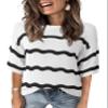 Dokotoo Womens Fashion Casual Spring Summer Shirts and Tops for Women 2026 Trendy Dressy Crew Neck Striped Pullover Sweater T-Shirts 3/4 Sleeve Tunic Tops Hollow Out Loose Shirts White Large view 2