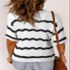 Dokotoo Womens Fashion Casual Spring Summer Shirts and Tops for Women 2026 Trendy Dressy Crew Neck Striped Pullover Sweater T-Shirts 3/4 Sleeve Tunic Tops Hollow Out Loose Shirts White Large view 3