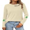 PECHAR Women's Merry Christmas Long Sleeve Tree Shirt: Xmas Gift Blouse Tee Top Beige view 1