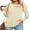 PECHAR Women's Merry Christmas Long Sleeve Tree Shirt: Xmas Gift Blouse Tee Top Beige view 2
