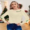 PECHAR Women's Merry Christmas Long Sleeve Tree Shirt: Xmas Gift Blouse Tee Top Beige view 3