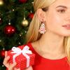 Christmas Tree Shape Clip On Dangle Earrings for Women, Non Pierced, Colorful Cake Heart Star Drop Earring Statement Party Festive Jewelry view 4