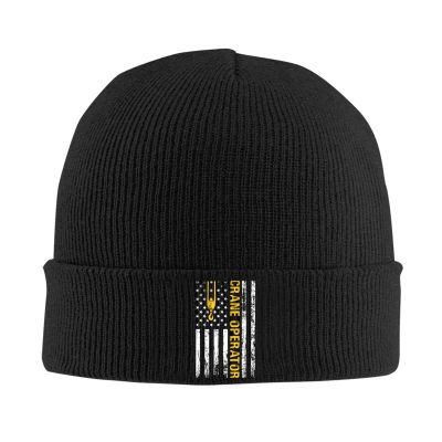 American Crane Operator Beanie for Men Women Knit Cuffed Beanies Warm Winter Hat Skull Cap Black