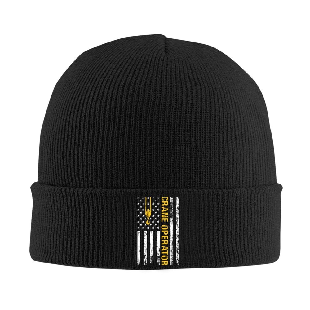American Crane Operator Beanie for Men Women Knit Cuffed Beanies Warm Winter Hat Skull Cap Black