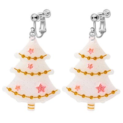 Christmas Tree Shape Clip On Dangle Earrings for Women, Non Pierced, Colorful Cake Heart Star Drop Earring Statement Party Festive Jewelry