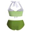 DRESSFO Women's Bikini Set American Flag Halter Two Piece High Waisted Swimsuit Stripe Vintage Tummy Control Bathing Suit (L/Light Green) view 2
