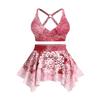 Rosegal Plus Size Ethnic Printed Ombre O-Ring Padded Three Piece Skirt Tankini Swimsuit(Red/L) view 1