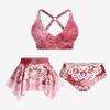 Rosegal Plus Size Ethnic Printed Ombre O-Ring Padded Three Piece Skirt Tankini Swimsuit(Red/L) view 2