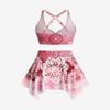 Rosegal Plus Size Ethnic Printed Ombre O-Ring Padded Three Piece Skirt Tankini Swimsuit(Red/L) view 3