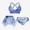 ROSE GAL Plus Size Ethnic Printed Ombre O-Ring Padded Three Piece Skirt Tankini Swimsuit(Blue/2X) view 2