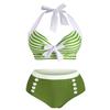 DRESSFO Women's Bikini Set American Flag Halter Two Piece High Waisted Swimsuit Stripe Vintage Tummy Control Bathing Suit (M/Light Green) view 1