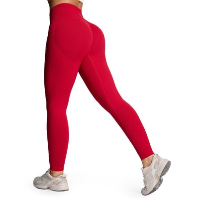 Aoxjox Workout Peach Contour Seamless Hidden Scrunch Butt Lift Leggings for Women Gym Yoga Pants 24" (Lipstick Red, X-Small)