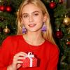 Christmas Tree Shape Clip On Dangle Earrings for Women, Non Pierced, Colorful Cake Heart Star Drop Earring Statement Party Festive Jewelry view 2