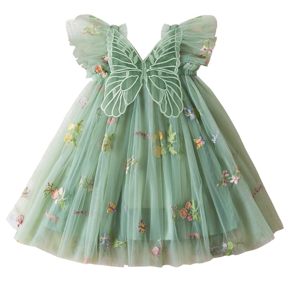 AGQT Baby Girls Tulle Dress Sleeveless Floral Butterfly Tutu Dress Toddler Girls Birthday Party Princess Dresses Casual Flower Embroidery Toddler Dresses Green Size 18-24 Months