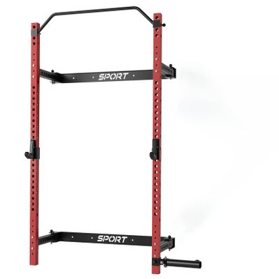 Folding Wall Mounted Squat Rack, Multi-Functional Power Rack for Home Gym Small Spaces, 1000 Pounds Capacity Foldable Squat Rack with Attachments, 2.36" x 2.36" Space Saving Power Cage