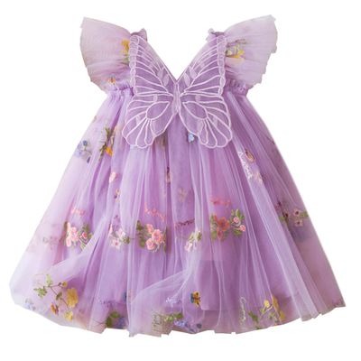 AGQT Baby Girls Tulle Dress Sleeveless Floral Butterfly Tutu Dress Toddler Girls Birthday Party Princess Dresses Casual Flower Embroidery Toddler Dresses Purple Size 18-24 Months