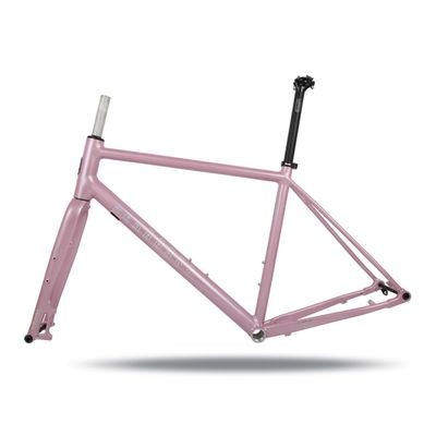 BSFHQS Road Bike Frameset Gravel Bikes Frame 700C Disc Brake Frame Aluminum Alloy Bike Frame 44cm 47cm 50cm 53cm Thru Axle Frame 100/142mm BSA BB68mm(Pink,50cm)