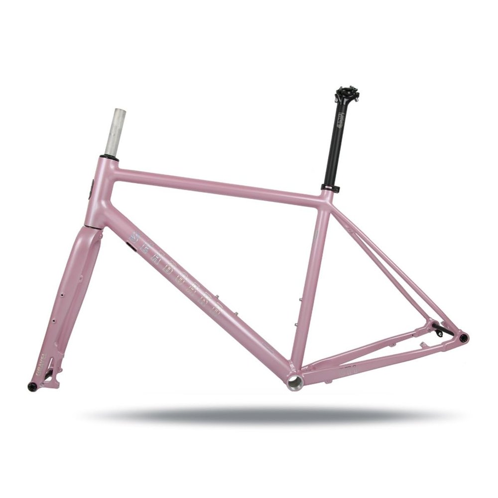 BSFHQS Road Bike Frameset Gravel Bikes Frame 700C Disc Brake Frame Aluminum Alloy Bike Frame 44cm 47cm 50cm 53cm Thru Axle Frame 100/142mm BSA BB68mm(Pink,50cm)