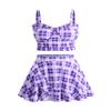 ROSE GAL Plus Size Ruffles Flounce Padded Plaid Three Piece Skirt Tankini Swimsuit(Purple/5X) view 1