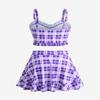 ROSE GAL Plus Size Ruffles Flounce Padded Plaid Three Piece Skirt Tankini Swimsuit(Purple/5X) view 3