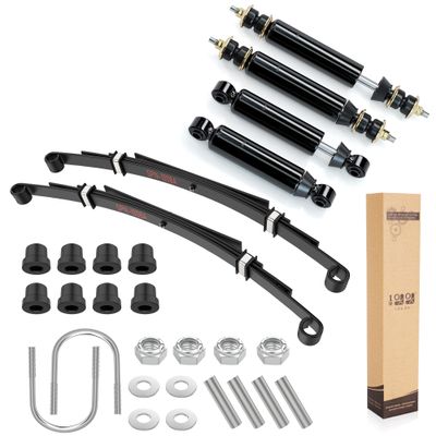10L0L Golf Cart Front and Rear Shocks and Heavy Duty Rear 4-Leaf Spring Kit for Club Car DS G&E 1988-up Golf Cart