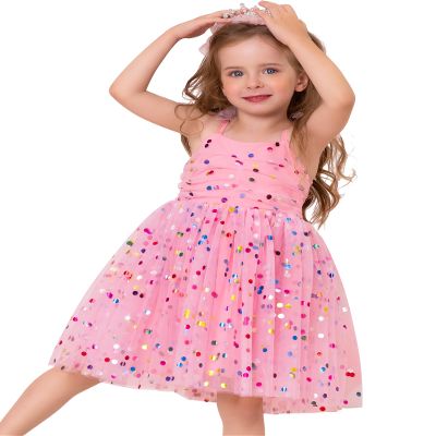 Baby Girl Birthday Dress Sleeveless Backless Princess Tutu Dress Toddler Cake Smash Party Photo Shoot Tulle Dresses Pink mesh 2-3 Years