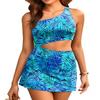 Daci Green Leaves One Shoulder Swim Dress Women - Cutout Bathing Suit Dress 2025 Skirted Swimsuits XL view 2
