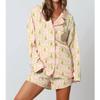 KMBANGI Women Christmas Pajama Shorts Set Santa Bow Colorful Print Christmas Tree Pjs Long Sleeve Shirt Shorts 2Piece Holiday Loungewear(Cute Tree Bow Yellow,M) view 3