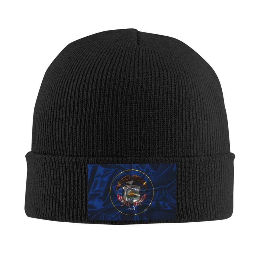 Silk Style Flag of Utah Beanie for Men Women Knit Cuffed Beanies Warm Winter Hat Skull Cap Black