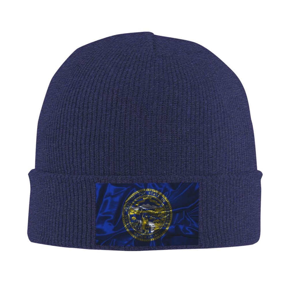 Silk Style Flag of Nebraska Beanie for Men Women Knit Cuffed Beanies Warm Winter Hat Skull Cap Navy Blue