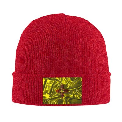 Silk Style Flag of New Mexico Beanie for Men Women Knit Cuffed Beanies Warm Winter Hat Skull Cap Red