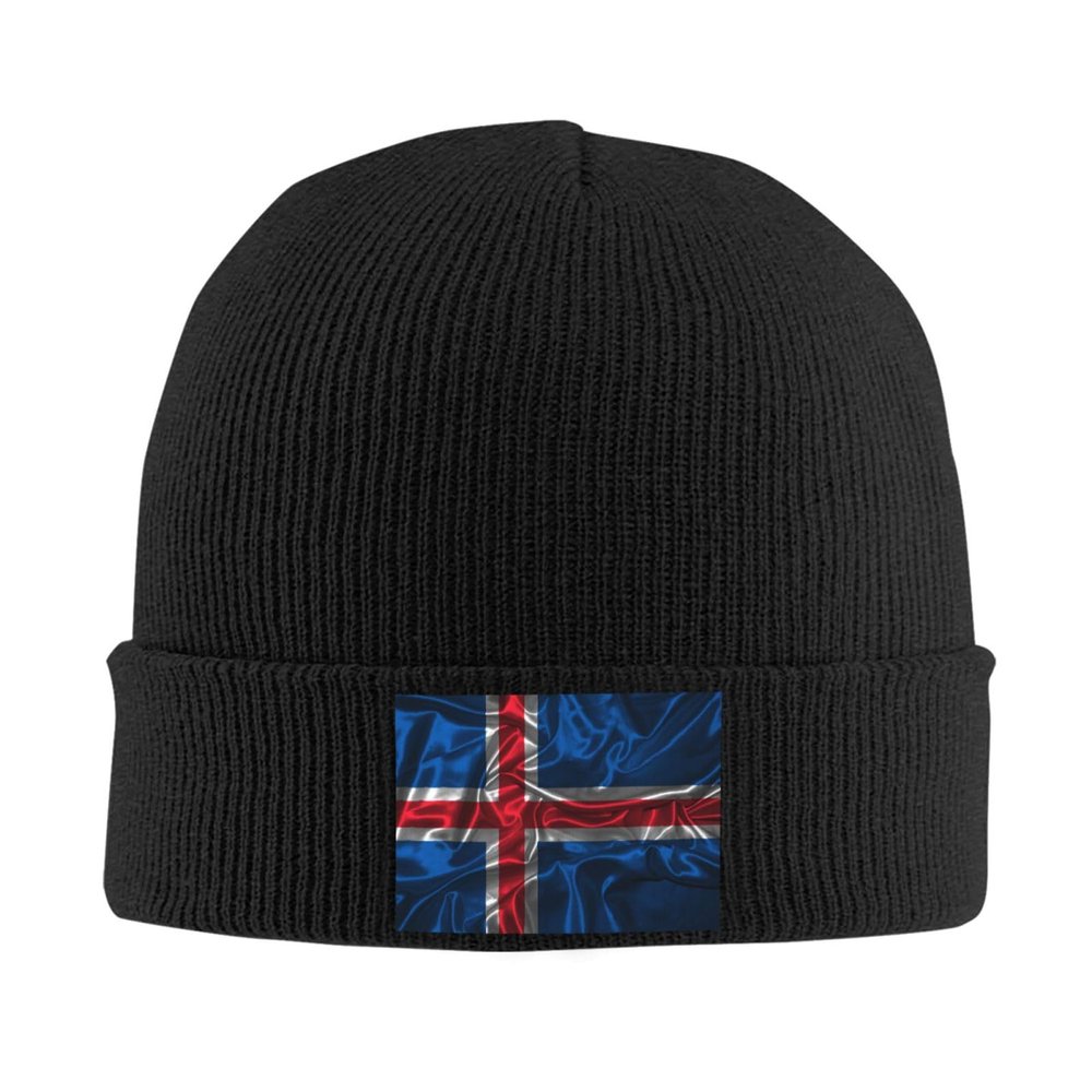 Silk Style Flag of Iceland Beanie for Men Women Knit Cuffed Beanies Warm Winter Hat Skull Cap Black