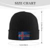 Silk Style Flag of Iceland Beanie for Men Women Knit Cuffed Beanies Warm Winter Hat Skull Cap Black view 2