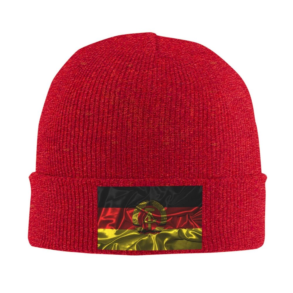 Silk Style Flag of East Germany Beanie for Men Women Knit Cuffed Beanies Warm Winter Hat Skull Cap Red