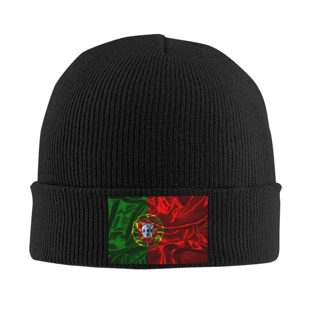 Silk Style Flag of Portugal Beanie for Men Women Knit Cuffed Beanies Warm Winter Hat Skull Cap Black