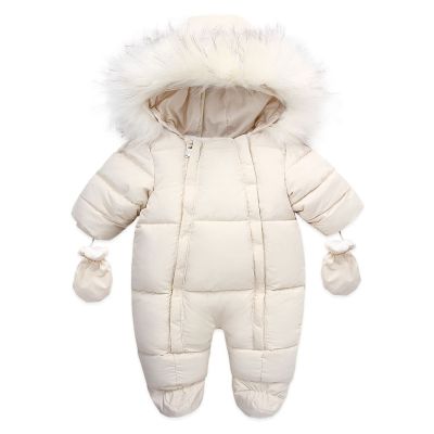 Baby Boys Snowsuit Infant Girls Snow Suits Winter Romper Coat Jackets Toddler Jumpsuits Outerwear Clothes Essentials (Beige, 18-24 Months)