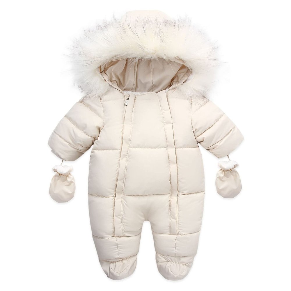 Baby Boys Snowsuit Infant Girls Snow Suits Winter Romper Coat Jackets Toddler Jumpsuits Outerwear Clothes Essentials (Beige, 18-24 Months)