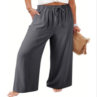 Dokotoo Wide Leg Pants Girls Palazzo Pants Drawstring 2025 Beach Casual Trending Trousers Elastic Waist Clothing Cute Wide Leg Lounge Trousers Travel Outfits with Pockets,Dark Grey Large