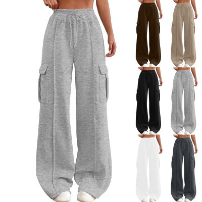 Cargo Sweatpants for Women High Waisted Casual Fleece Interior Drawstring Baggy Pants Lounge Warm Winter Sweat Pants Thermal Winter Warm Wide Leg Fleece Lined Sweatpants Cargo Sweatpants for Women