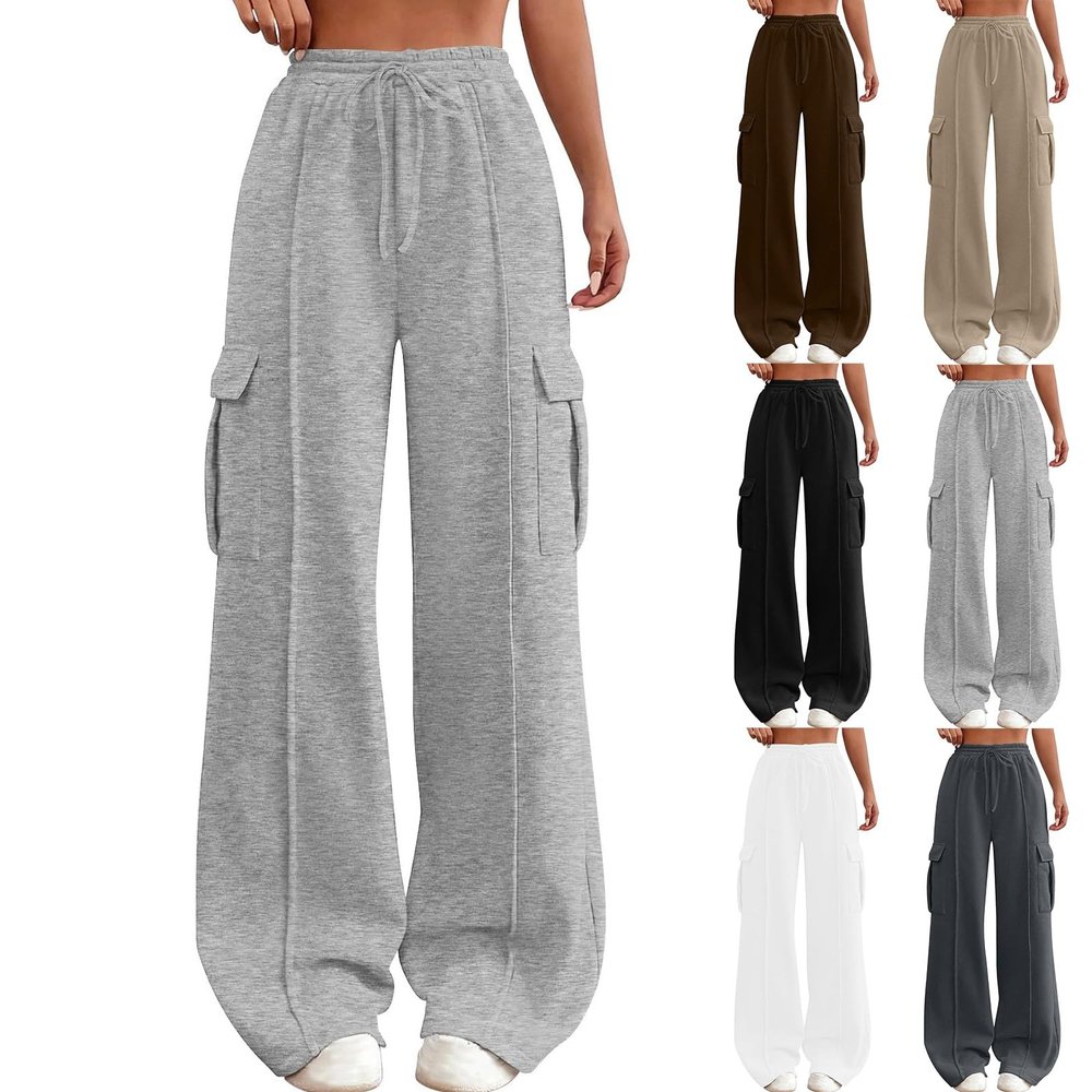 Cargo Sweatpants for Women High Waisted Casual Fleece Interior Drawstring Baggy Pants Lounge Warm Winter Sweat Pants Thermal Winter Warm Wide Leg Fleece Lined Sweatpants Cargo Sweatpants for Women